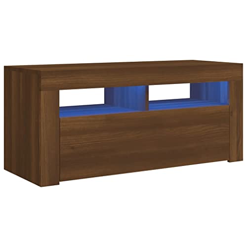 vidaXL TV Schrank mit LED-Leuchten Lowboard TV Möbel Tisch Board Sideboard Fernsehtisch Fernsehschrank HiFi-Schrank Braun Eichen-Optik 90x35x40cm von vidaXL