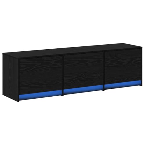 vidaXL TV-Schrank mit LED Schwarz Eiche 140X34X40 cm Kunststoff | Eingebaute Beleuchtung, viel Stauraum, modernes Design, 3 Scharniertüren, für bis zu 70 Zoll TV, Medienkonsole von vidaXL