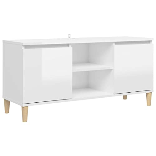 vidaXL TV Schrank mit Massivholz-Beinen Lowboard Sideboard Fernsehschrank Fernsehtisch TV Möbel Tisch Board HiFi-Schrank Hochglanz-Weiß 103,5x35x50cm von vidaXL