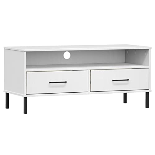 vidaXL TV Schrank mit Metallbeinen Lowboard TV Möbel Tisch Board Sideboard Fernsehtisch Fernsehschrank HiFi-Schrank Weiß Massivholz Kiefer von vidaXL
