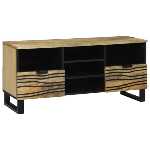 vidaXL TV-Schrank aus natürlichem Mangoholz mit 2 Schubladen und verstellbaren Regalen. Das Moderne Design Medienaufbewahrung im Wohnzimmer. Der Schrank ist mittelgroß, multifunktional und kompakt. von vidaXL