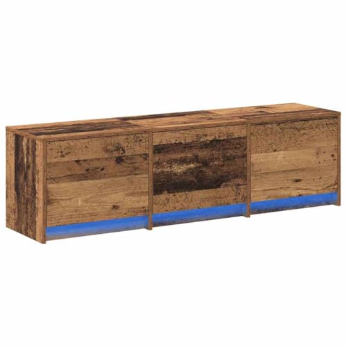 vidaXL TV-Schranke mit LED Altholz 140X34X40 cm | Rustikales Design, viel Stauraum, 3 Schubladen, stylische Blaue Akzente, Möbel für Wohnzimmer, Unterhaltungszentrum, Vintage Stil, Lösung für Zuhause von vidaXL