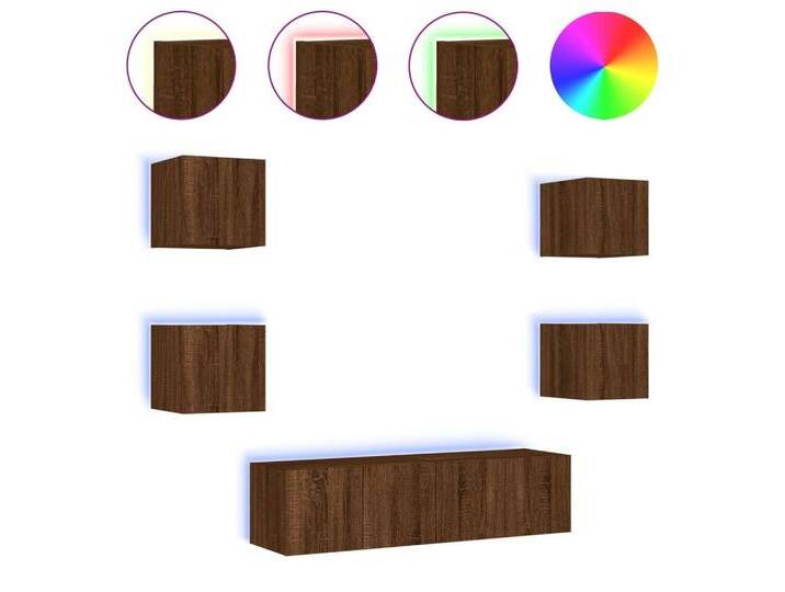 vidaXL TV-Wand, 6-tlg. Wohnwand mit LED-Beleuchtung Braun Eichen-Optik von vidaXL