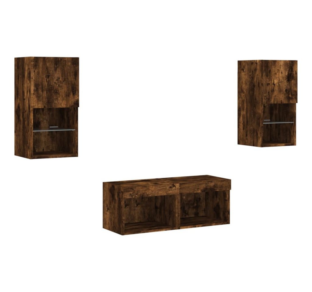 vidaXL TV-Wand 4-tlg. TV-Wohnwand mit LED-Leuchten Räuchereiche, (1-St) von vidaXL