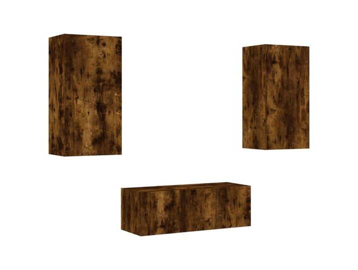 vidaXL TV-Wand 4-tlg. Wohnwand mit LED-Beleuchtung Räuchereiche Holzwerkstoff, (1-St), RÃ¤uchereiche von vidaXL