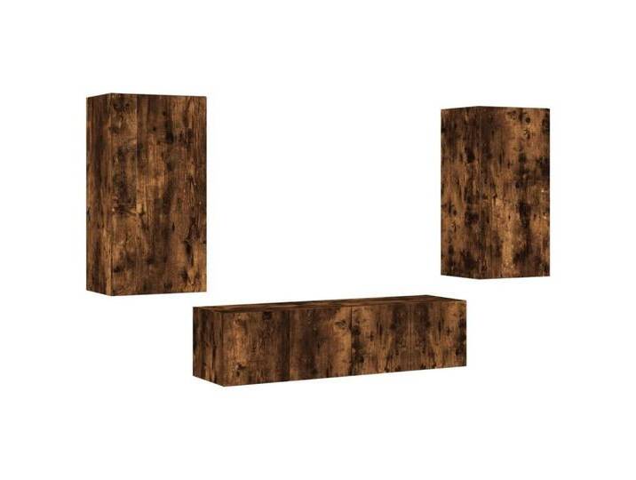 vidaXL TV-Wand 4-tlg. Wohnwand mit LED-Beleuchtung Räuchereiche Holzwerkstoff, (1-St), RÃ¤uchereiche von vidaXL