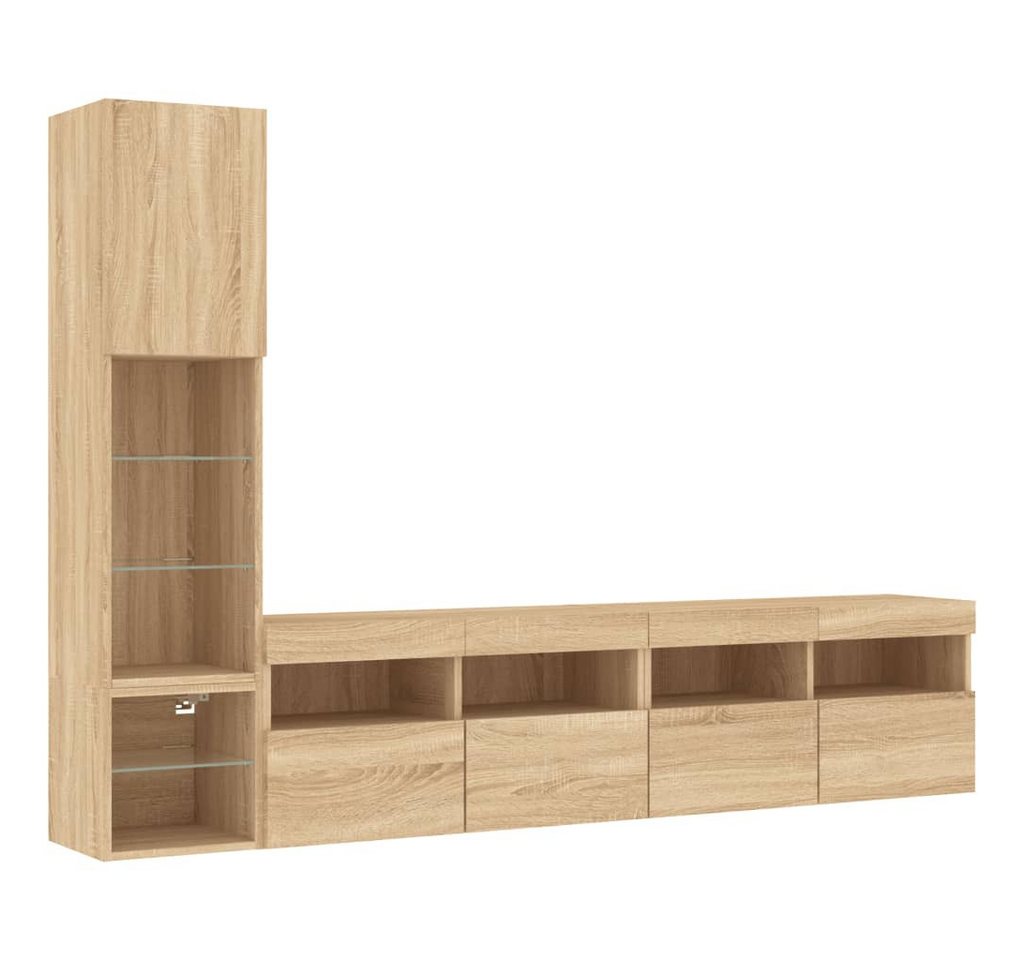 vidaXL TV-Wand 4-tlg. Wohnwand mit LED-Beleuchtung Sonoma-Eiche Holzwerkstoff, (1-St) von vidaXL