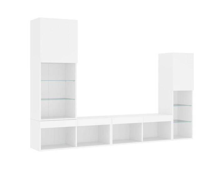 vidaXL TV-Wand 4-tlg. Wohnwand mit LED-Beleuchtung Weiß Holzwerkstoff, (1-St), weiß, Weiß von vidaXL