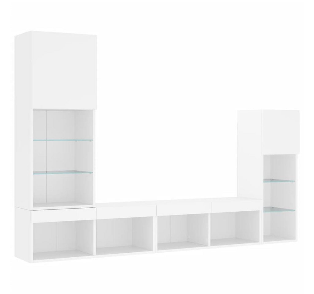 vidaXL TV-Wand 4-tlg. Wohnwand mit LED-Beleuchtung Weiß Holzwerkstoff, (1-St) von vidaXL