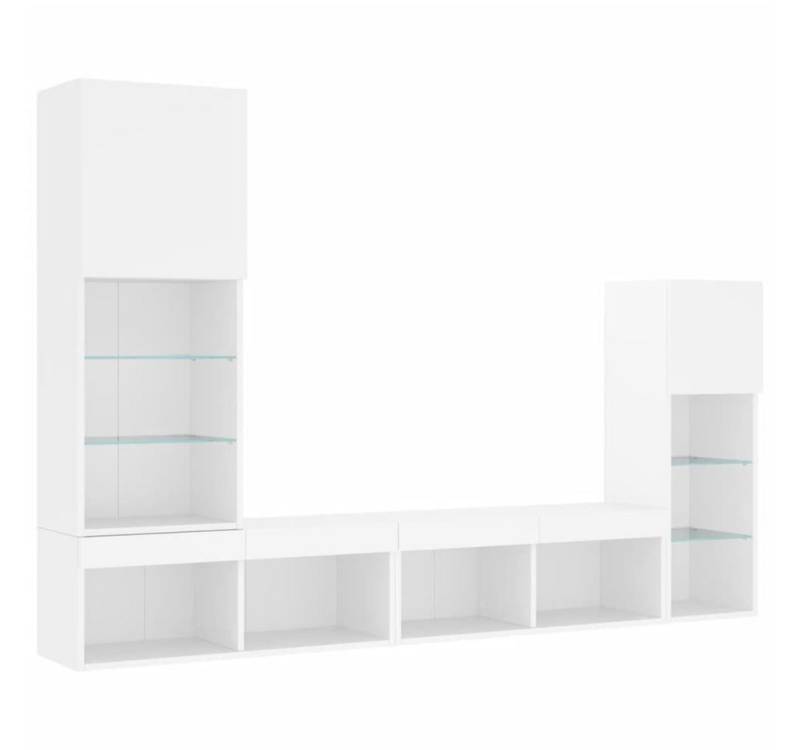 vidaXL TV-Wand 4-tlg. Wohnwand mit LED-Beleuchtung Weiß Holzwerkstoff, (1-St) von vidaXL
