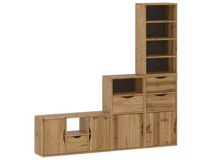 vidaXL TV-Wand 4-tlg. Wohnwand mit Stauraum ODDA Massivholz Kiefer, (1-St), beige, 4 drawers 6 shelves, Natur von vidaXL