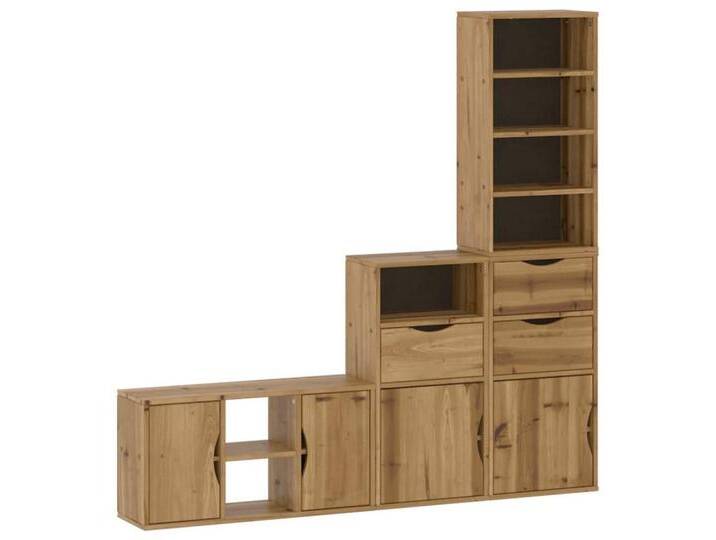 vidaXL TV-Wand 4-tlg. Wohnwand mit Stauraum ODDA Massivholz Kiefer, (1-St), beige, 7 shelves 3 drawers, Natur von vidaXL
