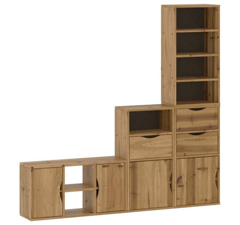 vidaXL TV-Wand 4-tlg. Wohnwand mit Stauraum ODDA Massivholz Kiefer, (1-St) von vidaXL