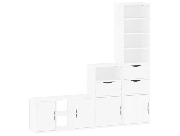 vidaXL TV-Wand 4-tlg. Wohnwand mit Stauraum ODDA Weiß Massivholz Kiefer, (1-St), weiß, 7 shelves 3 drawers, Weiß von vidaXL