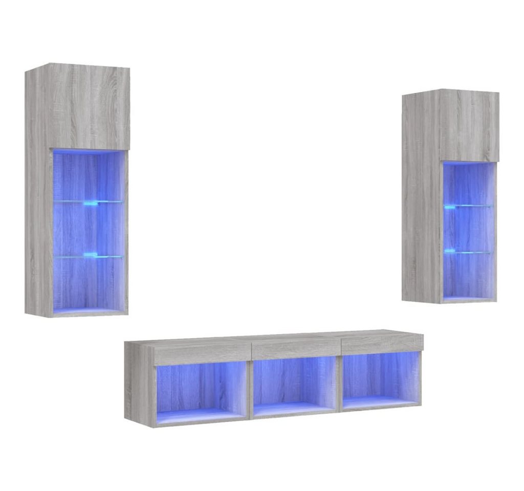 vidaXL TV-Wand 5-tlg. Wohnwand mit LED-Beleuchtung Grau Sonoma Holzwerkstoff, (5-St) von vidaXL