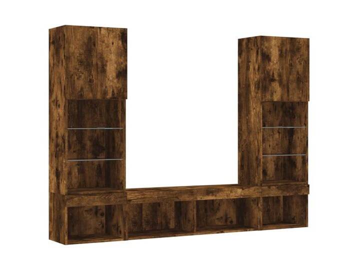 vidaXL TV-Wand 5-tlg. Wohnwand mit LED-Beleuchtung Räuchereiche Holzwerkstoff, (1-St), Räuchereiche von vidaXL