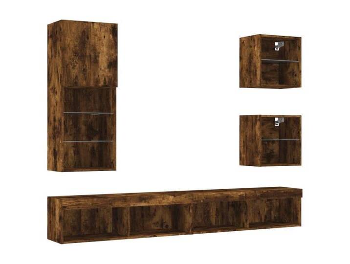vidaXL TV-Wand 5-tlg. Wohnwand mit LED-Beleuchtung Räuchereiche Holzwerkstoff, (1-St), Räuchereiche von vidaXL