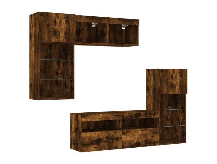 vidaXL TV-Wand 5-tlg. Wohnwand mit LED-Beleuchtung Räuchereiche Holzwerkstoff, (1-St), Räuchereiche von vidaXL