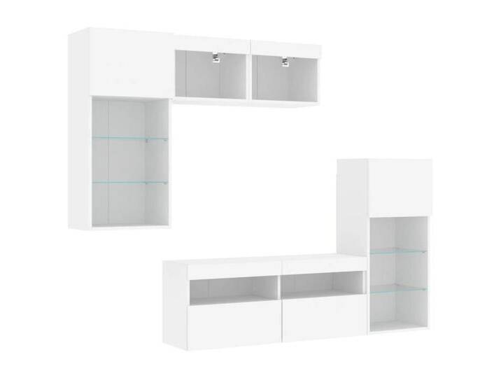 vidaXL TV-Wand 5-tlg. Wohnwand mit LED-Beleuchtung Weiß Holzwerkstoff, (1-St), WeiÃ von vidaXL