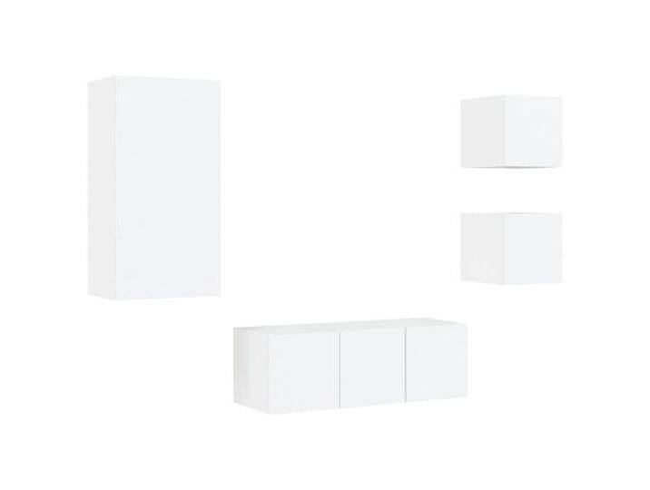 vidaXL TV-Wand 5-tlg. Wohnwand mit LED-Beleuchtung Weiß Holzwerkstoff, (1-St), weiß, Weiß von vidaXL
