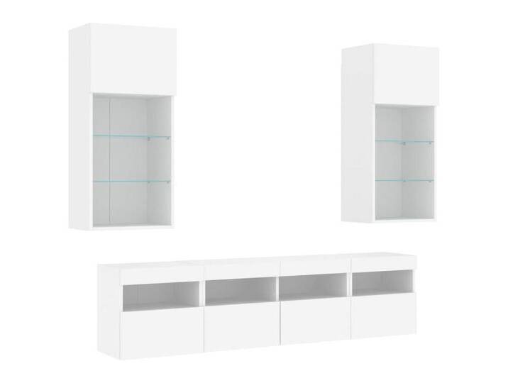 vidaXL TV-Wand 5-tlg. Wohnwand mit LED-Beleuchtung Weiß Holzwerkstoff, (1-St), weiß, Weiß von vidaXL