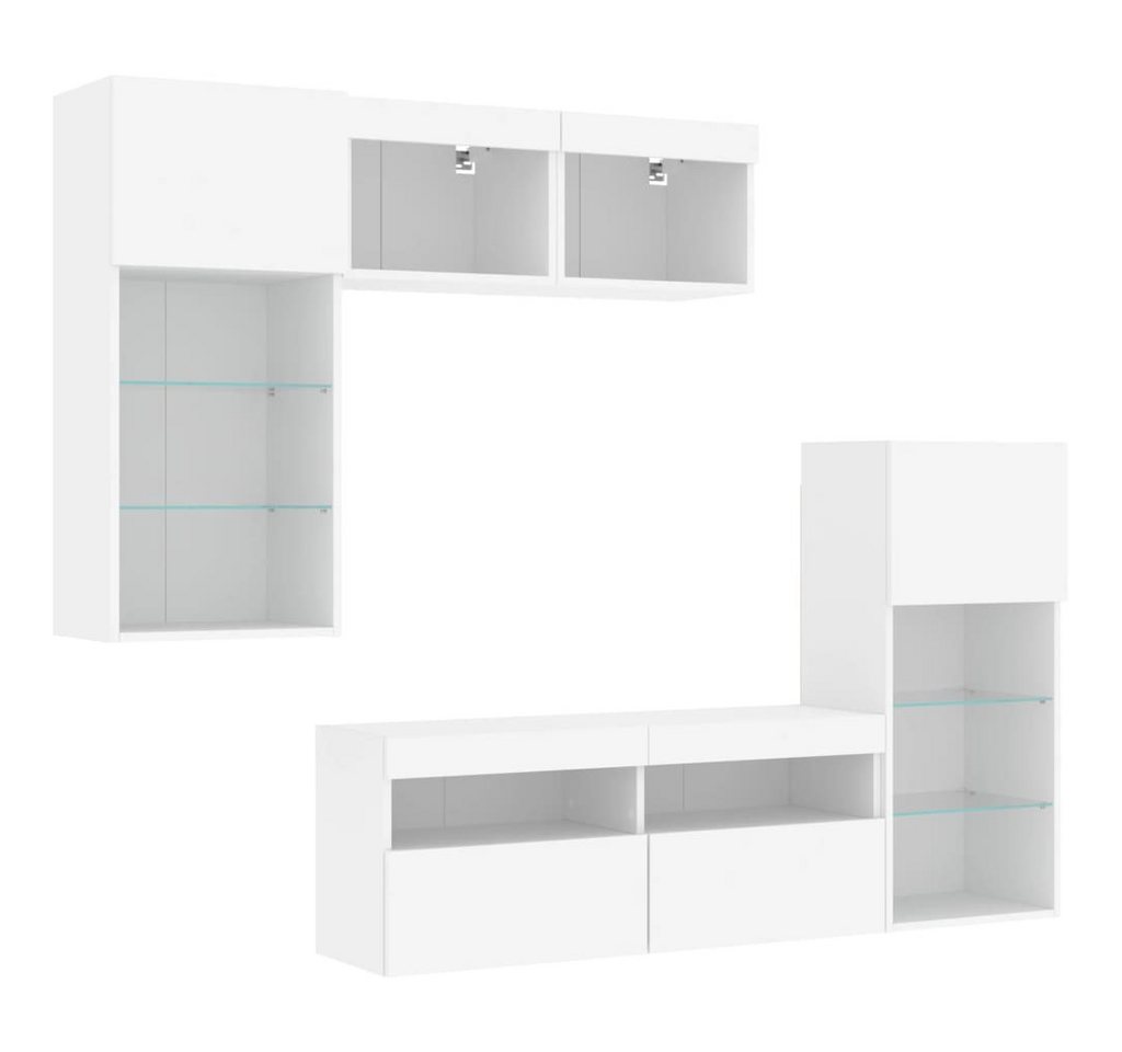 vidaXL TV-Wand 5-tlg. Wohnwand mit LED-Beleuchtung Weiß Holzwerkstoff, (1-St) von vidaXL