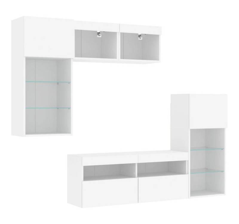 vidaXL TV-Wand 5-tlg. Wohnwand mit LED-Beleuchtung Weiß Holzwerkstoff, (1-St) von vidaXL