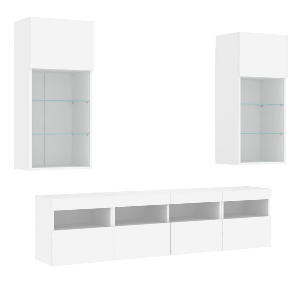 vidaXL TV-Wand 5-tlg. Wohnwand mit LED-Beleuchtung Weiß Holzwerkstoff, (1-St) von vidaXL