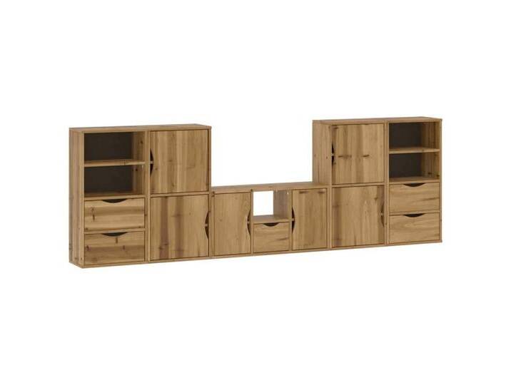 vidaXL TV-Wand 5-tlg. Wohnwand mit Stauraum ODDA Massivholz Kiefer, (1-St), beige, 5 shelves 5 drawers, Natur von vidaXL