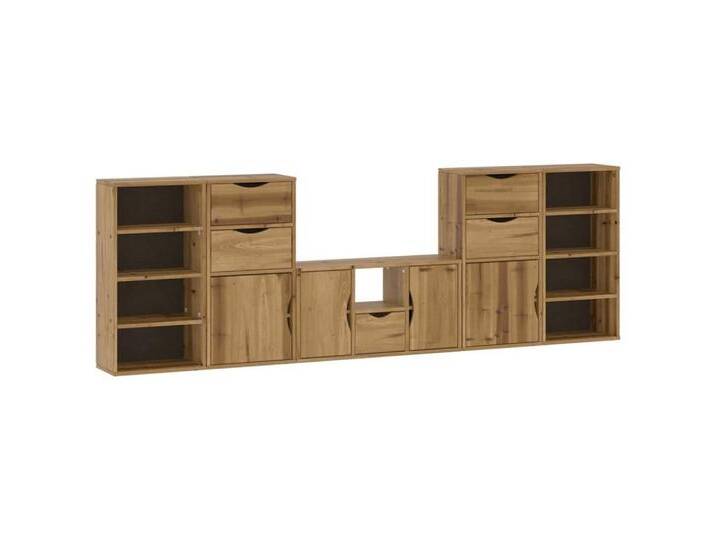 vidaXL TV-Wand 5-tlg. Wohnwand mit Stauraum ODDA Massivholz Kiefer, (1-St), braun von vidaXL