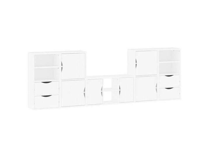 vidaXL TV-Wand 5-tlg. Wohnwand mit Stauraum ODDA Weiß Massivholz Kiefer, (1-St), weiß, 6 shelves 4 drawers, Weiß von vidaXL