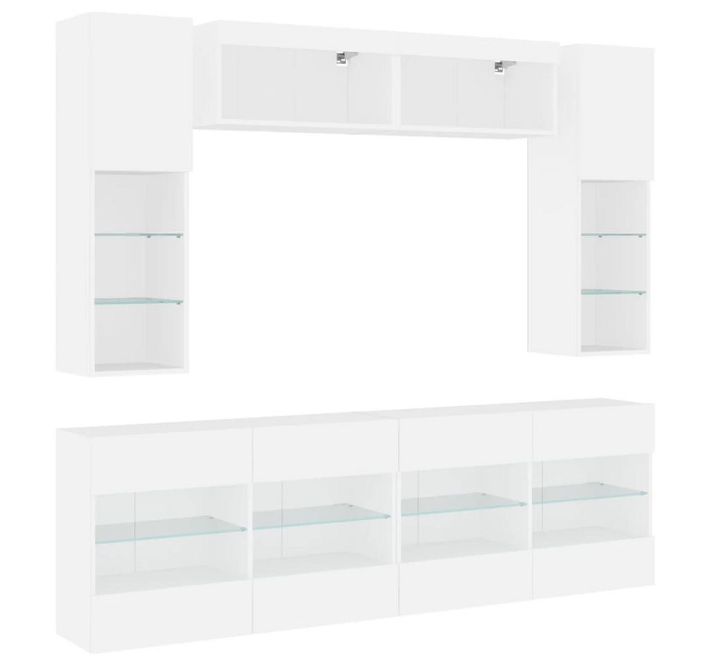vidaXL TV-Wand 6-tlg. TV-Wohnwand mit LED-Leuchten Weiß, (1-St) von vidaXL