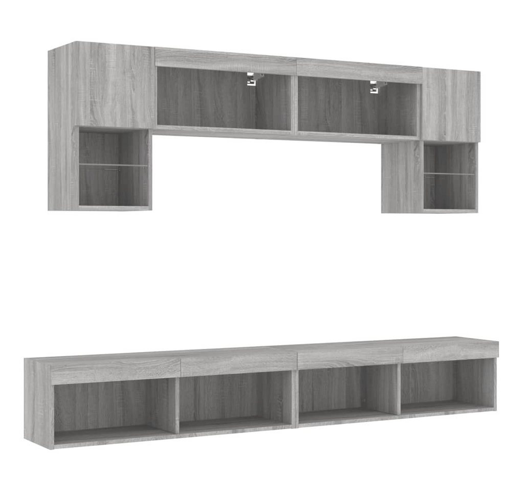 vidaXL TV-Wand 6-tlg. Wohnwand mit LED-Beleuchtung Grau Sonoma Holzwerkstoff, (1-St) von vidaXL