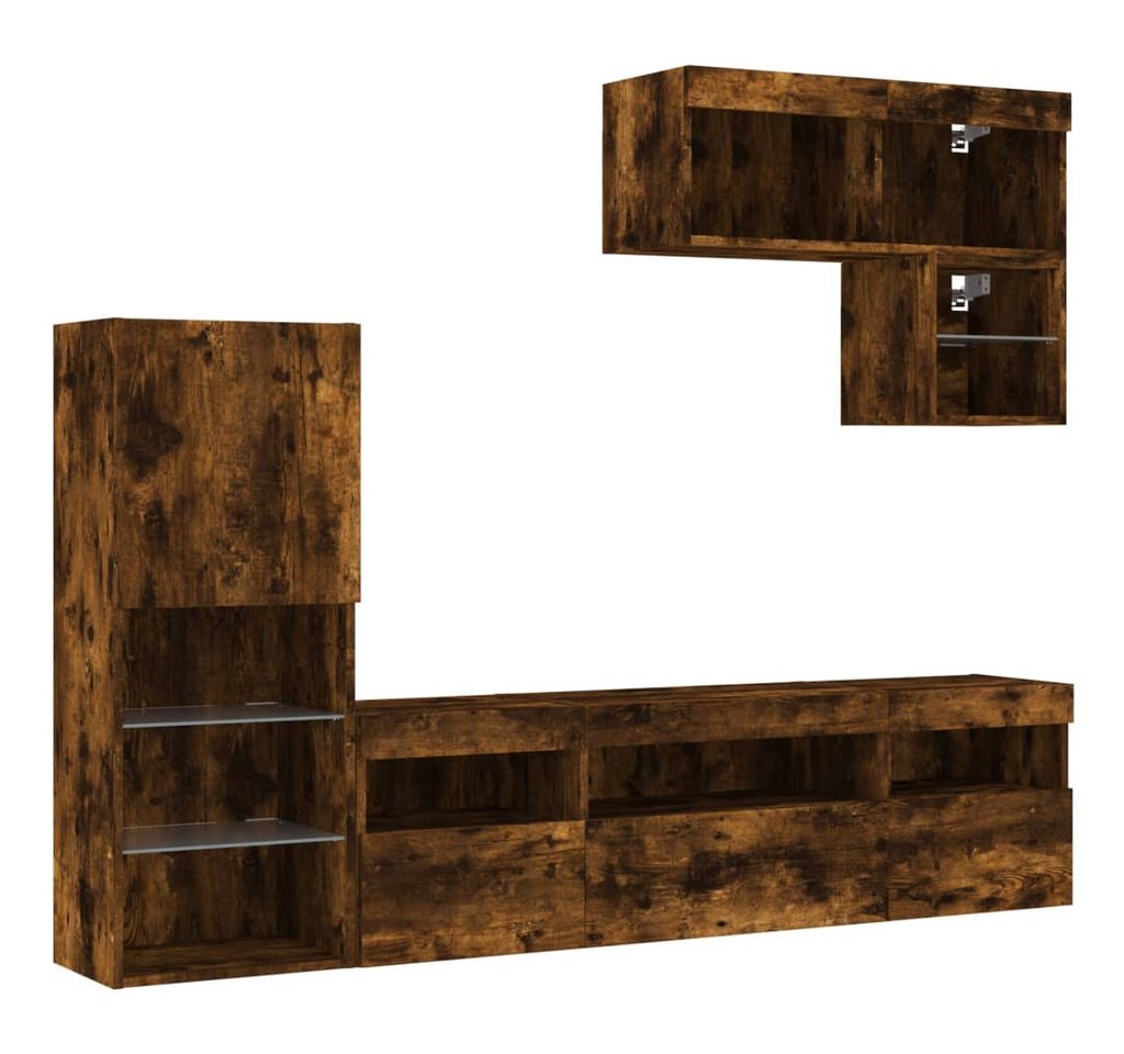 vidaXL TV-Wand 6-tlg. Wohnwand mit LED-Beleuchtung Räuchereiche Holzwerkstoff, (1-St) von vidaXL