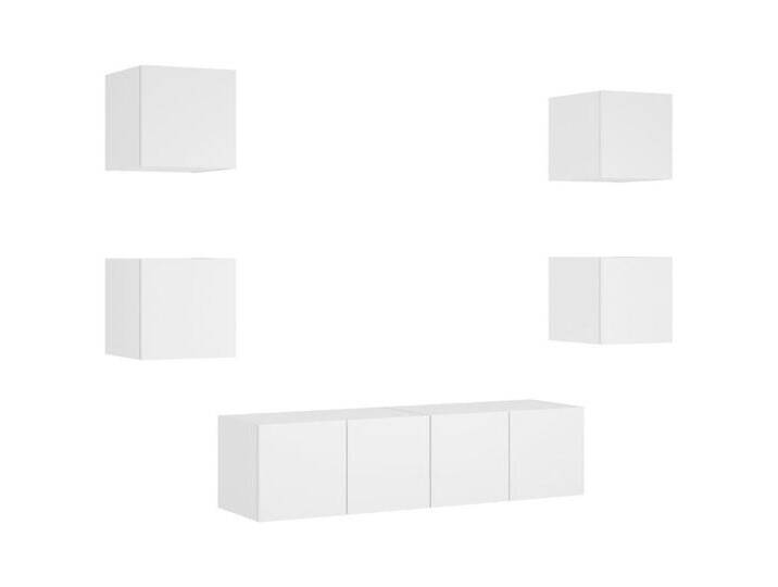 vidaXL TV-Wand 6-tlg. Wohnwand mit LED-Beleuchtung Weiß Holzwerkstoff, (1-St), WeiÃ von vidaXL