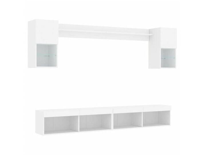 vidaXL TV-Wand 6-tlg. Wohnwand mit LED-Beleuchtung Weiß Holzwerkstoff, (1-St), weiß, Weiß von vidaXL