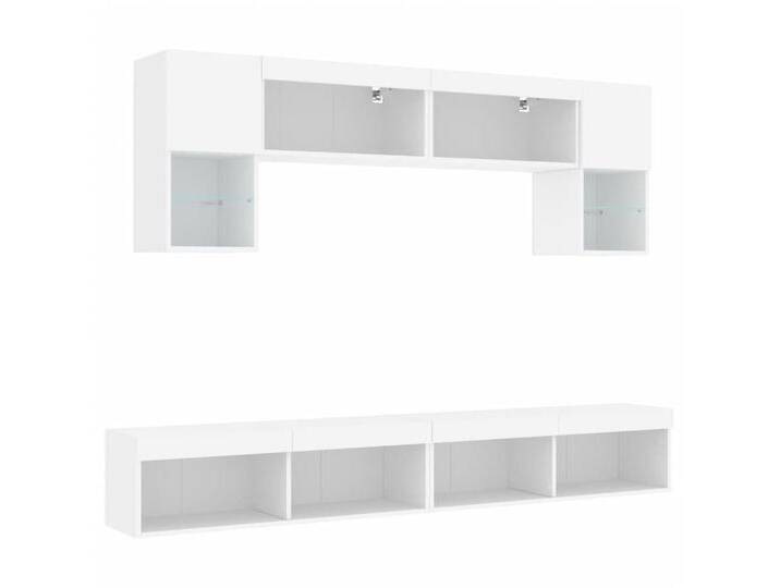 vidaXL TV-Wand 6-tlg. Wohnwand mit LED-Beleuchtung Weiß Holzwerkstoff, (1-St), weiß, Weiß von vidaXL
