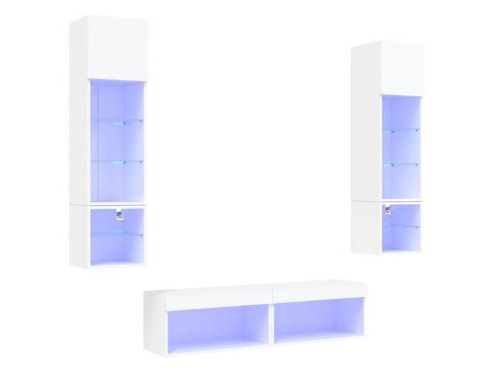 vidaXL TV-Wand 6-tlg. Wohnwand mit LED-Beleuchtung Weiß Holzwerkstoff, (6-St), weiß, Weiß von vidaXL