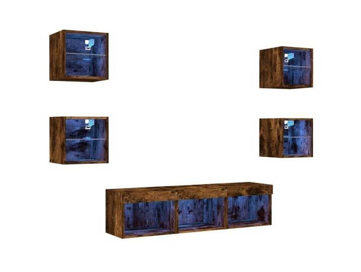 vidaXL TV-Wand 7-tlg. Wohnwand mit LED-Beleuchtung Räuchereiche Holzwerkstoff, (7-St), RÃ¤uchereiche von vidaXL