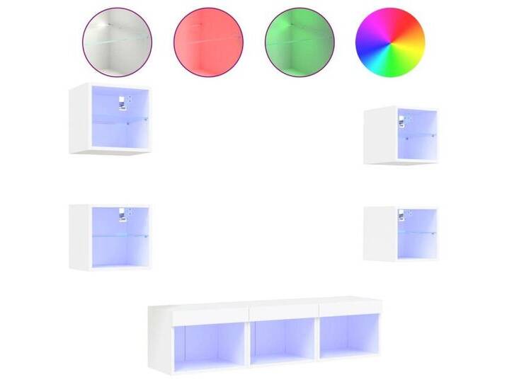 vidaXL TV-Wand 7-tlg. Wohnwand mit LED-Beleuchtung Weiß Holzwerkstoff, (7-St), WeiÃ von vidaXL