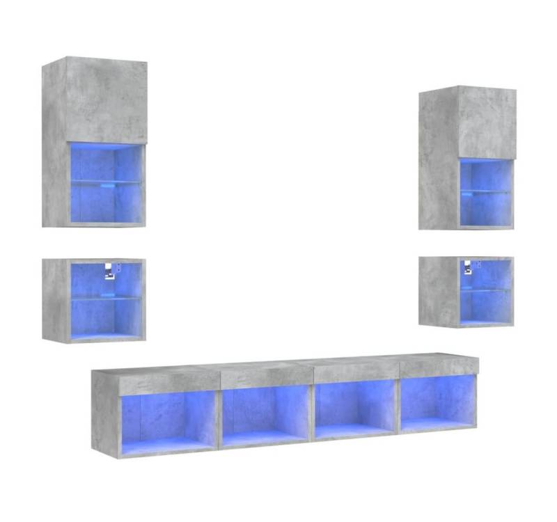 vidaXL TV-Wand 8-tlg. Wohnwand mit LED-Beleuchtung Betongrau Holzwerkstoff, (8-St) von vidaXL