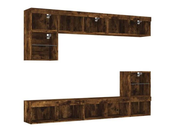 vidaXL TV-Wand 8-tlg. Wohnwand mit LED-Beleuchtung Räuchereiche Holzwerkstoff, (1-St), Räuchereiche von vidaXL