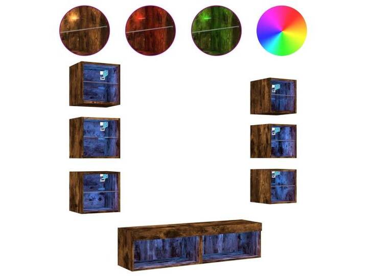 vidaXL TV-Wand 8-tlg. Wohnwand mit LED-Beleuchtung Räuchereiche Holzwerkstoff, (8-St), Räuchereiche von vidaXL