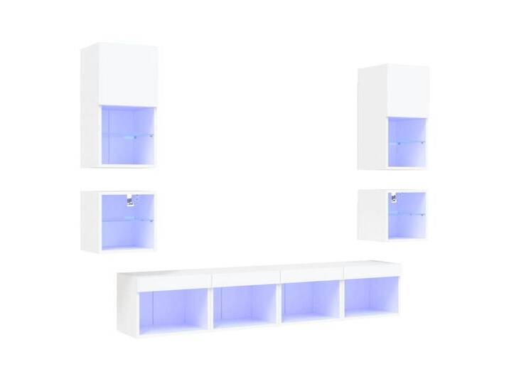 vidaXL TV-Wand 8-tlg. Wohnwand mit LED-Beleuchtung Weiß Holzwerkstoff, (8-St), weiß, Weiß von vidaXL