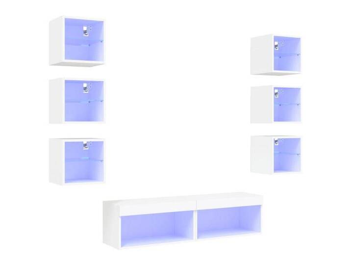 vidaXL TV-Wand 8-tlg. Wohnwand mit LED-Beleuchtung Weiß Holzwerkstoff, (8-St), weiß, Weiß von vidaXL