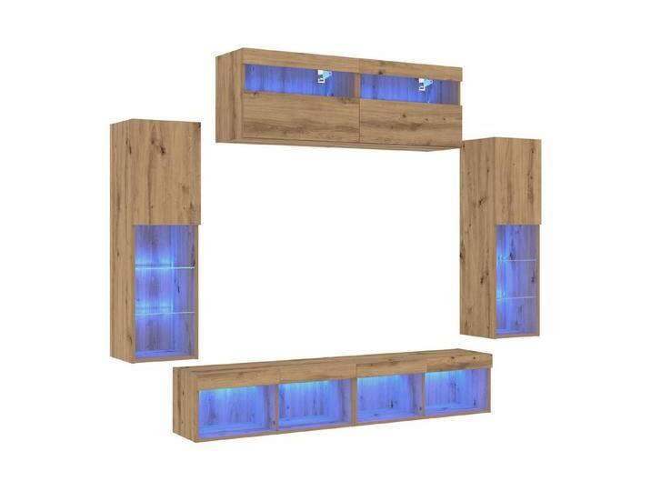 vidaXL TV-Wand TV-Wandeinheiten mit LED-Lichtern 2 Stück Artisan Eiche 80x30x30 cm, (6-St), 6 St., Handwerklich gefertigter Eichenholz von vidaXL