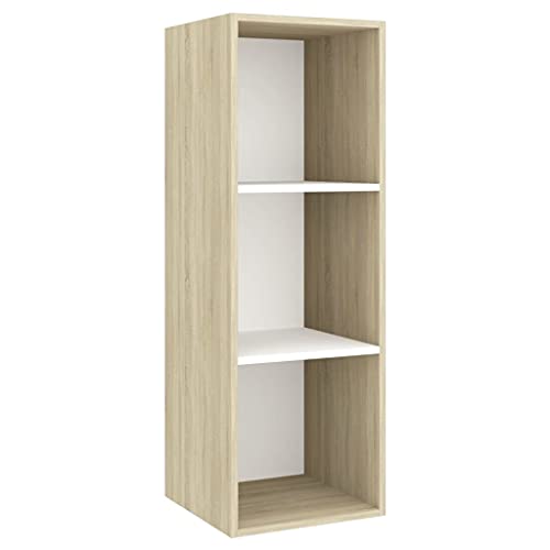 vidaXL TV Wandschrank Hängeschrank TV Möbel Schrank Fernsehtisch Fernsehschrank HiFi-Schrank mit 3 Fächern Sonoma-Eiche Weiß 37x37x107cm Holzwerkstoff von vidaXL