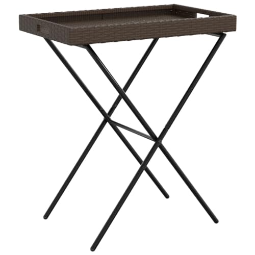 vidaXL Tabletttisch, Beistelltisch Klappbar UV-beständig, Serviertisch Tisch mit Griffen, Klapptisch Gartentisch Serviertablett, Braun Poly Rattan von vidaXL