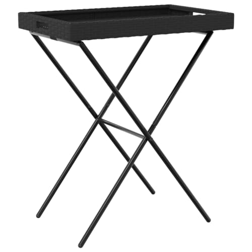 vidaXL Tabletttisch, Beistelltisch Klappbar UV-beständig, Serviertisch Tisch mit Griffen, Klapptisch Gartentisch Serviertablett, Schwarz Poly Rattan von vidaXL