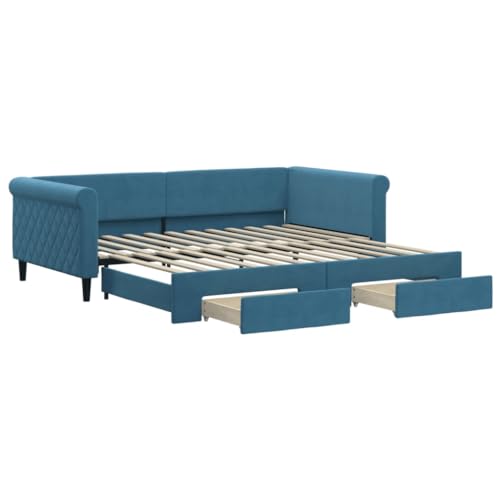 vidaXL Tagesbett, Ausziehbar Schlafsofa mit Schubladen, Bettsofa Gästebett für Schlafzimmer Wohnzimmer, Sofa Bett Ausziehbett, Blau 100x200 cm Samt vidaXL Tagesbett, Ausziehbar Schlafsofa mit Schubladen, Bettsofa Gästebett für Schlafzimmer Wohnzimmer, Sofa Bett Ausziehbett, Blau 100x200 cm Samt von vidaXL